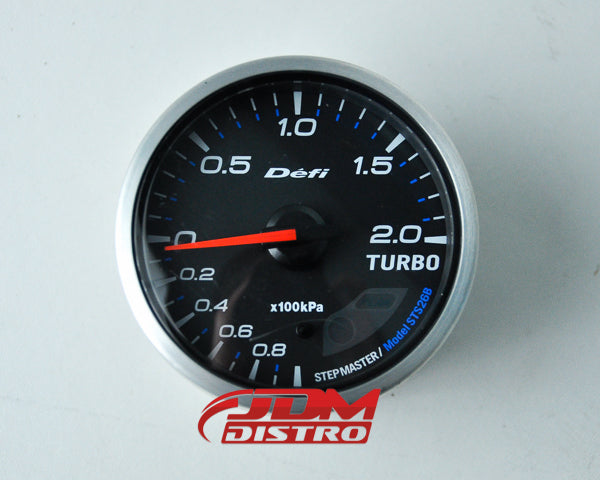 DEFI TURBO GAUGE 60MM, BLACK FACE GREEN LIGHT