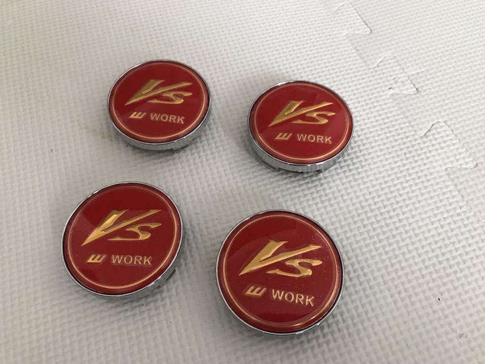 WORK VS RED WHEEL CENTRE CAPS 60MM